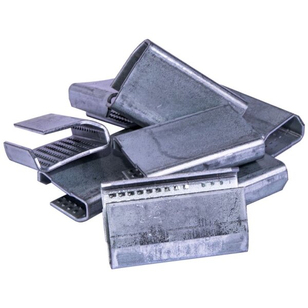 Verschlusshülsen für Kunststoff-Umreifungsband (PP-/ und PET-Bänder), 16 x 30 x 1.0 mm, verzinkt, extra stark (1000 Stk./Karton)