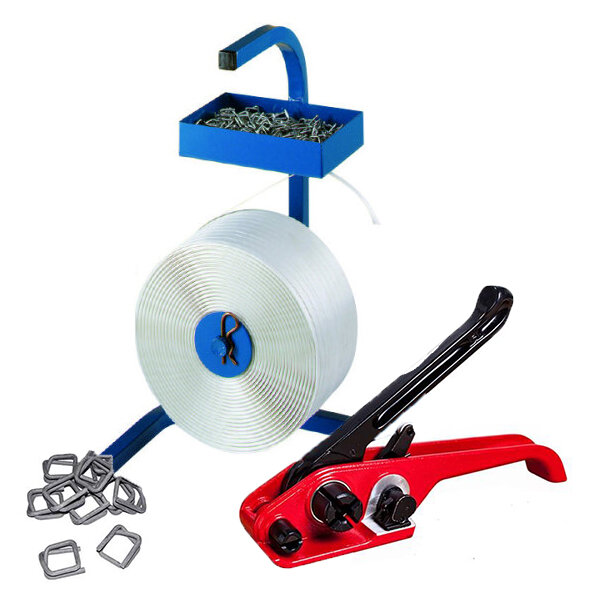 Umreifungsset für Gewebebänder 13 mm, Modell NicoSet 1, Reissfestigkeit 350 kg, ideal für Einsteiger